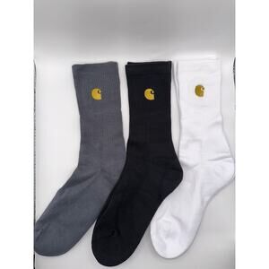 Carhartt Socks WIP Chase Black Grey Gold Logo Crew Workwear Streetwear Large